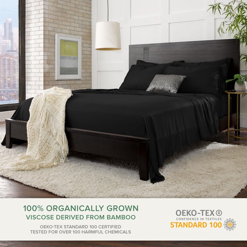 Pure Bamboo Queen Sheets by Pure Bamboo  Genuine 100% Organic Viscose Derived from Bamboo Bed Sheet Set  Luxuriously Soft & Cooling  Double Stitching  Lifetime Quality Promise (Queen  Black)  - Image 2