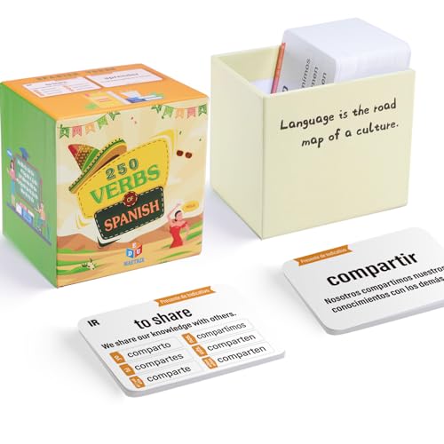 EDUMAETRIX 250 Spanish English Bilingual Verbs Verbos Conjugation with Sentence Examples Presente Indicativo Skill Drill Educational Flash Cards Learning Resource 4 X 28 DoubleSided 250 Cards - Image 1