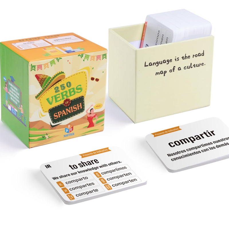 EDUMAETRIX 250 Spanish English Bilingual Verbs Verbos Conjugation with Sentence Examples Presente Indicativo Skill Drill Educational Flash Cards Learning Resource 4 X 28 DoubleSided 250 Cards - Image 3