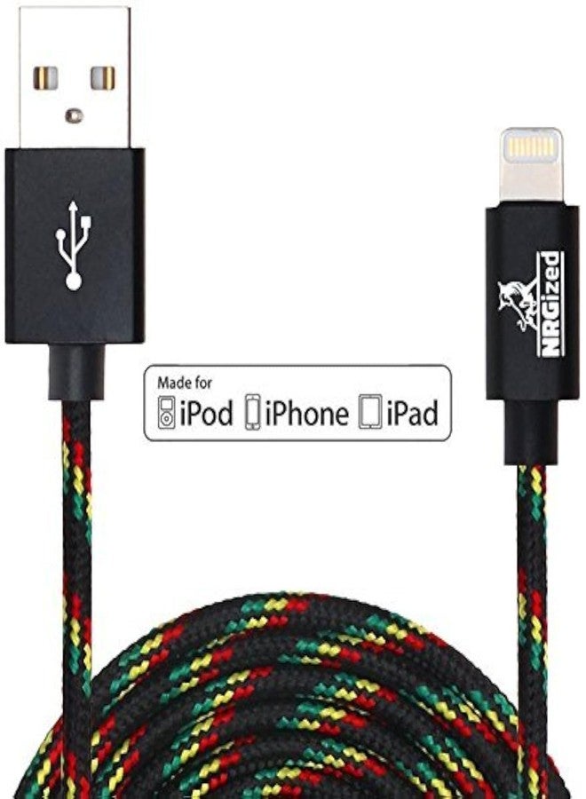 ANTEC NRGPower Premium 3ft Nylon Braided USB Cable with Lightning Connector [MFi Certified] for iPhone 6s Plus / 6 Plus, iPad Pro, Air 2, iPod Nano and More (Rasta) Product Name - Image 1