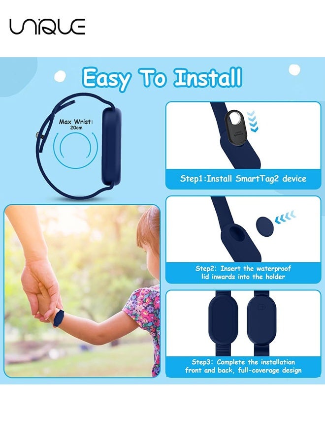 Unique With Silicone Bracelet for Samsung Galaxy Smart Tag 2 - Silicon Protective Case - Adjustable Anti-Lost Watch Band for Toddler Child Protective Case for Backpack, Kids, Elders, Luggage, Pets - Dark Blue  - Image 5