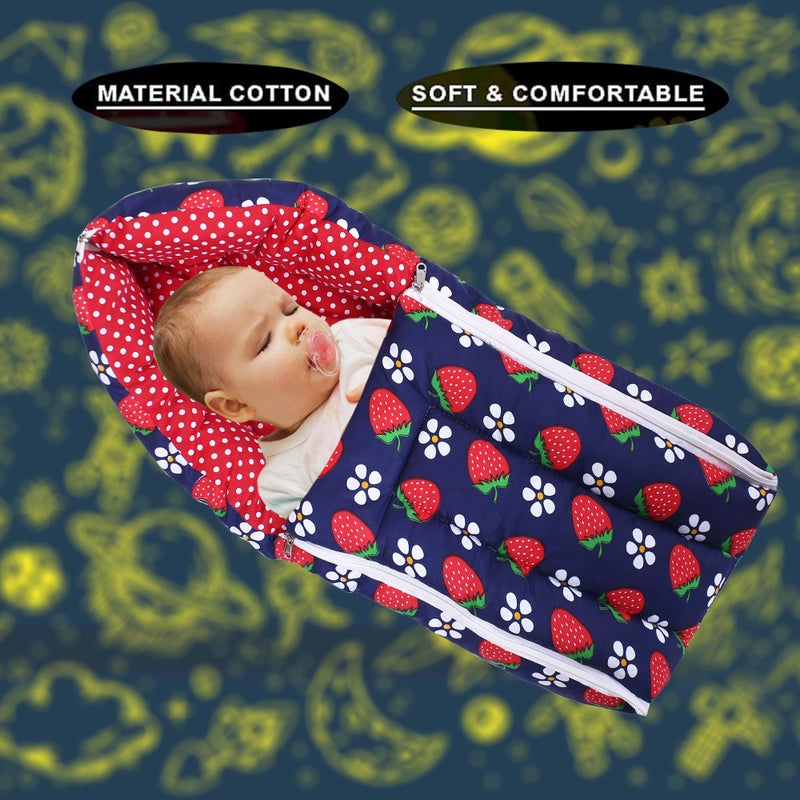 DEPURIKA Pure Soft Cotton Baby Boys and Baby Girls 3 in 1 Multi Usage Sleeping Bag and Carry Bag and Bed kam/Baby Odddna Wrapper Cum Blanket (Strawberry Black) - Image 4