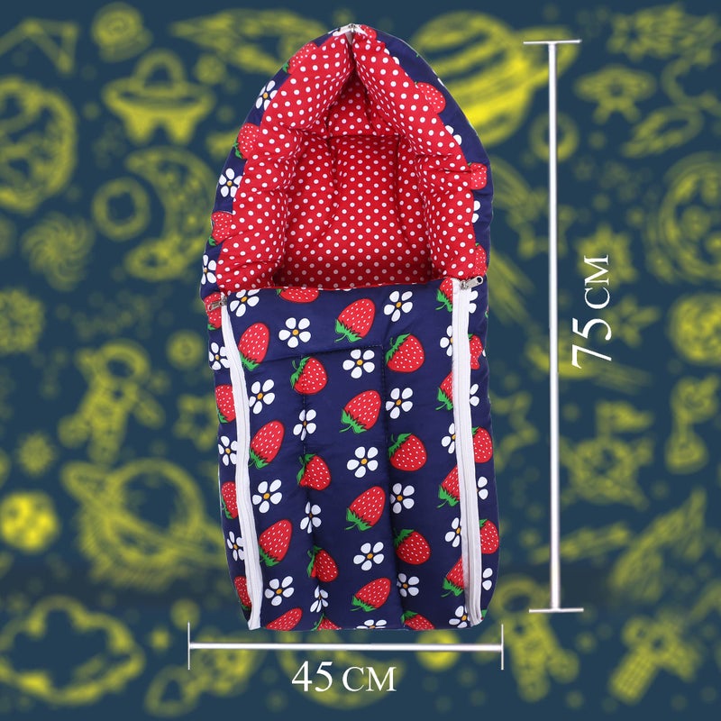 DEPURIKA Pure Soft Cotton Baby Boys and Baby Girls 3 in 1 Multi Usage Sleeping Bag and Carry Bag and Bed kam/Baby Odddna Wrapper Cum Blanket (Strawberry Black) - Image 5