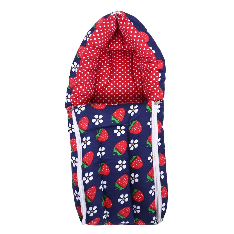 DEPURIKA Pure Soft Cotton Baby Boys and Baby Girls 3 in 1 Multi Usage Sleeping Bag and Carry Bag and Bed kam/Baby Odddna Wrapper Cum Blanket (Strawberry Black) - Image 1