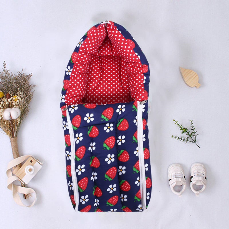 DEPURIKA Pure Soft Cotton Baby Boys and Baby Girls 3 in 1 Multi Usage Sleeping Bag and Carry Bag and Bed kam/Baby Odddna Wrapper Cum Blanket (Strawberry Black) - Image 2