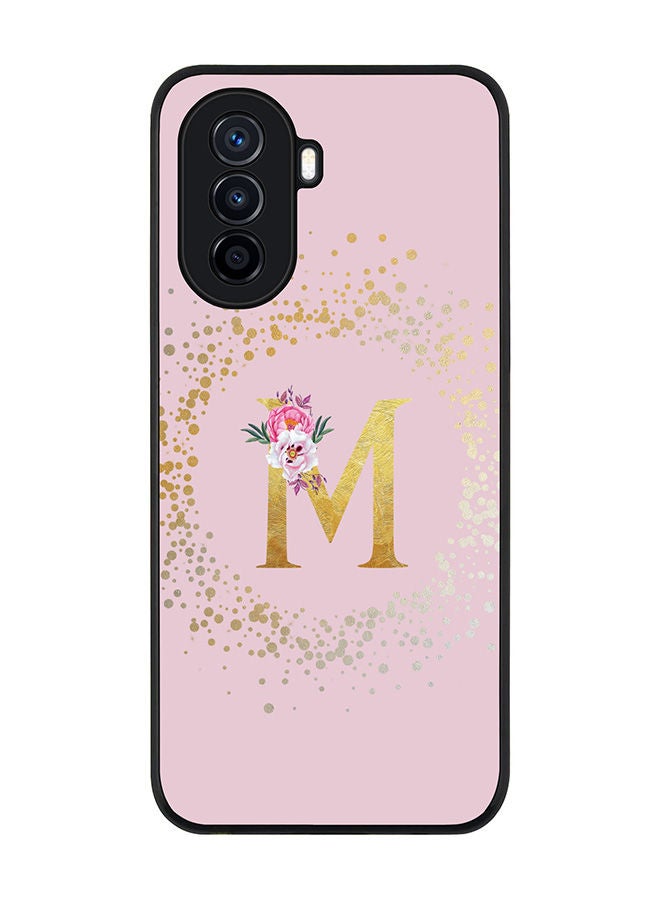 Stylizedd Rugged Black edge case for Huawei Nova Y70  Slim fit Soft Case Flexible Rubber Edges Anti Drop TPU Gel Thin Cover - Custom Monogram Initial Letter Floral Pattern Alphabet - M (Pink ) - Image 1