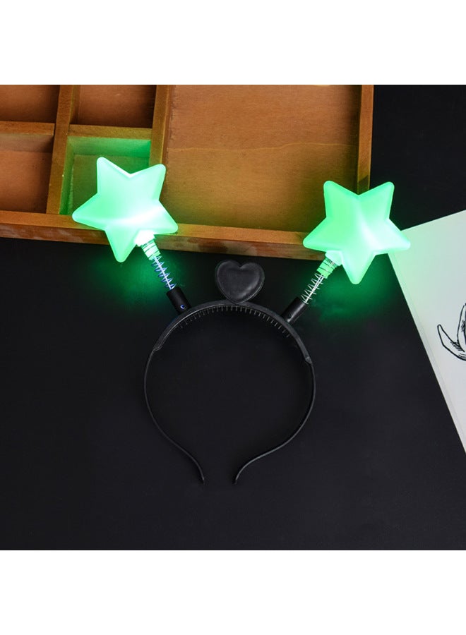 National Day Performance Props Decoration Luminous Headwear Yellow Five-pointed Star Spring Headband Star Headband Hair Card Gift-Color:Five-pointed Star Spring Headband (green) - Image 1