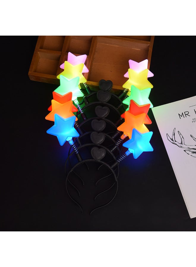 National Day Performance Props Decoration Luminous Headwear Yellow Five-pointed Star Spring Headband Star Headband Hair Card Gift-Color:Five-pointed Star Spring Headband (green) - Image 2