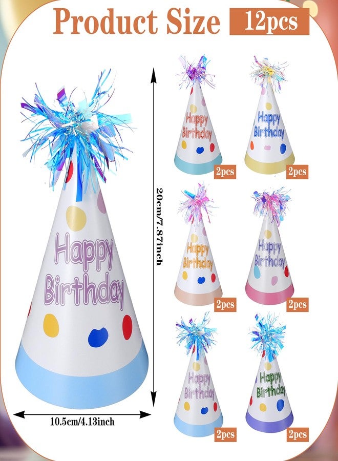 Larrel 12 Pcs Birthday Party Hats with Pom Poms, Colorful Birthday Hats for Kids Adults Cute Party Headwear Parties Supply for Birthdays Memorable Celebration DIY Photo Props - Image 2