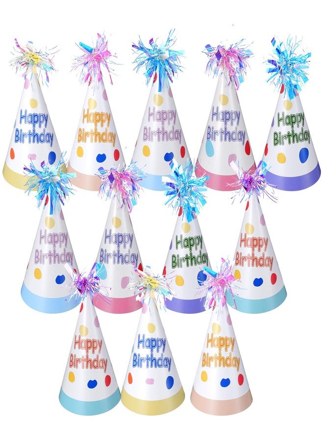 Larrel 12 Pcs Birthday Party Hats with Pom Poms, Colorful Birthday Hats for Kids Adults Cute Party Headwear Parties Supply for Birthdays Memorable Celebration DIY Photo Props - Image 1