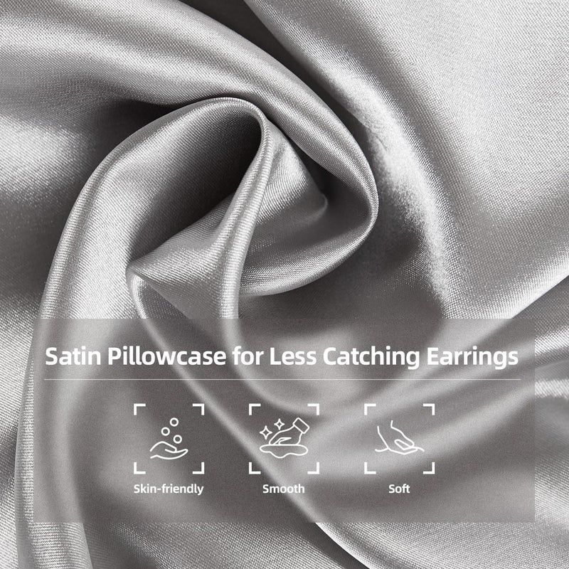USlixury Ear Piercing Pillow with Foam Plug, Ear Plilow with Off Center and 4.7"X3.2" Ear Hole, Soft CertiPUR-US Memory Foam, Piercing Plilow for Side Sleepers, Satin, Grey, 16"X11"X4'' - Image 5