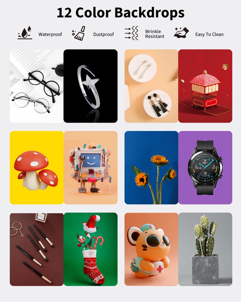 Glendan Light Box Photography, 16"x16" Portable Photo Box Shooting Tent Kit with 2 Light Panels (204 LED Lights) & 6 Kinds Double-Sided Backgrounds for Jewelry and Product Photography - Image 4