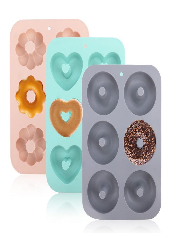 Penitue 3pcs Silicone Donut Molds for Baking, Flower Round Heart Silicone Donut Maker Pan Set Easy to Demold 6 Cavities Doughnut Mould Baking Trays Supplies for Donuts Bagels Muffins Cakes Biscuit - Image 1