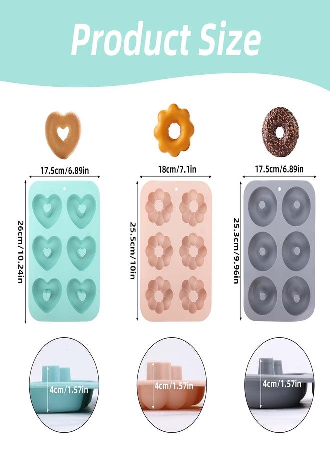Penitue 3pcs Silicone Donut Molds for Baking, Flower Round Heart Silicone Donut Maker Pan Set Easy to Demold 6 Cavities Doughnut Mould Baking Trays Supplies for Donuts Bagels Muffins Cakes Biscuit - Image 2