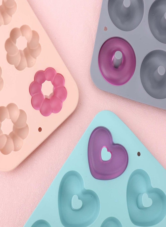 Penitue 3pcs Silicone Donut Molds for Baking, Flower Round Heart Silicone Donut Maker Pan Set Easy to Demold 6 Cavities Doughnut Mould Baking Trays Supplies for Donuts Bagels Muffins Cakes Biscuit - Image 3