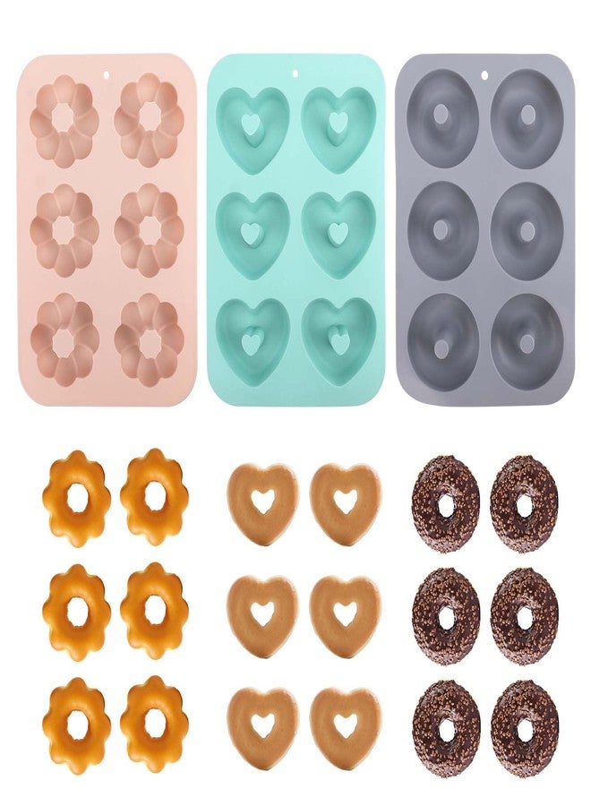 Penitue 3pcs Silicone Donut Molds for Baking, Flower Round Heart Silicone Donut Maker Pan Set Easy to Demold 6 Cavities Doughnut Mould Baking Trays Supplies for Donuts Bagels Muffins Cakes Biscuit - Image 5