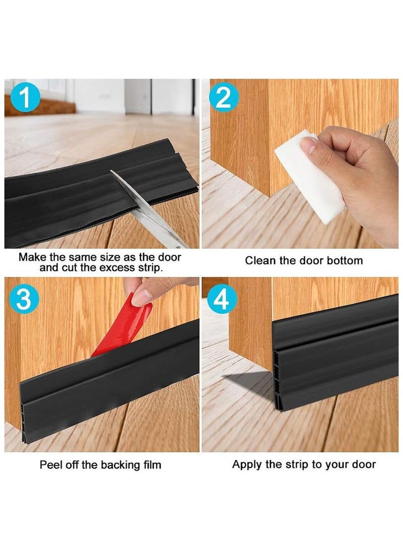 2 Pieces Adhesive Under Door Sweep Weather Stripping Soundproof Rubber Bottom Seal with Wider Strong for Interior Exterior Doors Guard Against Drafts Dust Noise Animals (1M White)  - Image 5