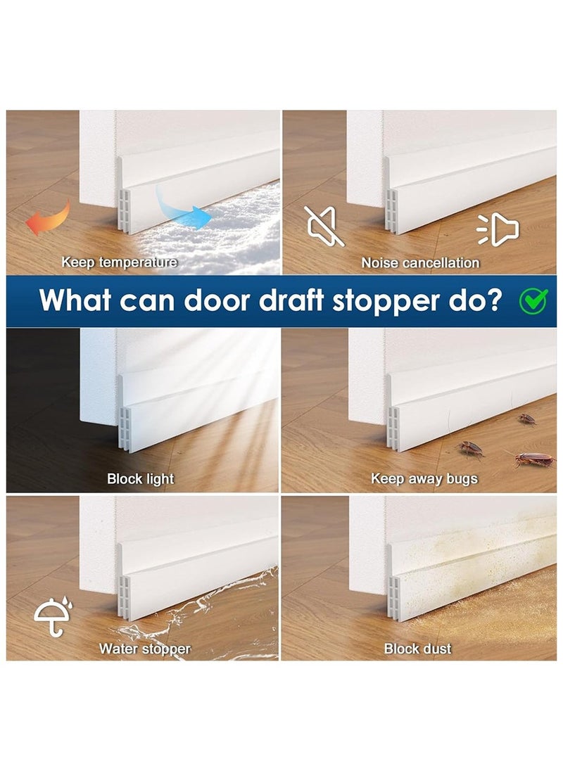 2 Pieces Adhesive Under Door Sweep Weather Stripping Soundproof Rubber Bottom Seal with Wider Strong for Interior Exterior Doors Guard Against Drafts Dust Noise Animals (1M White)  - Image 4