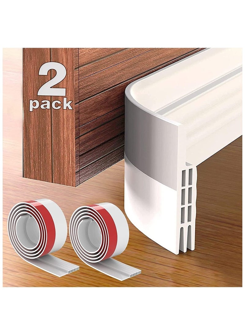 2 Pieces Adhesive Under Door Sweep Weather Stripping Soundproof Rubber Bottom Seal with Wider Strong for Interior Exterior Doors Guard Against Drafts Dust Noise Animals (1M White)  - Image 1