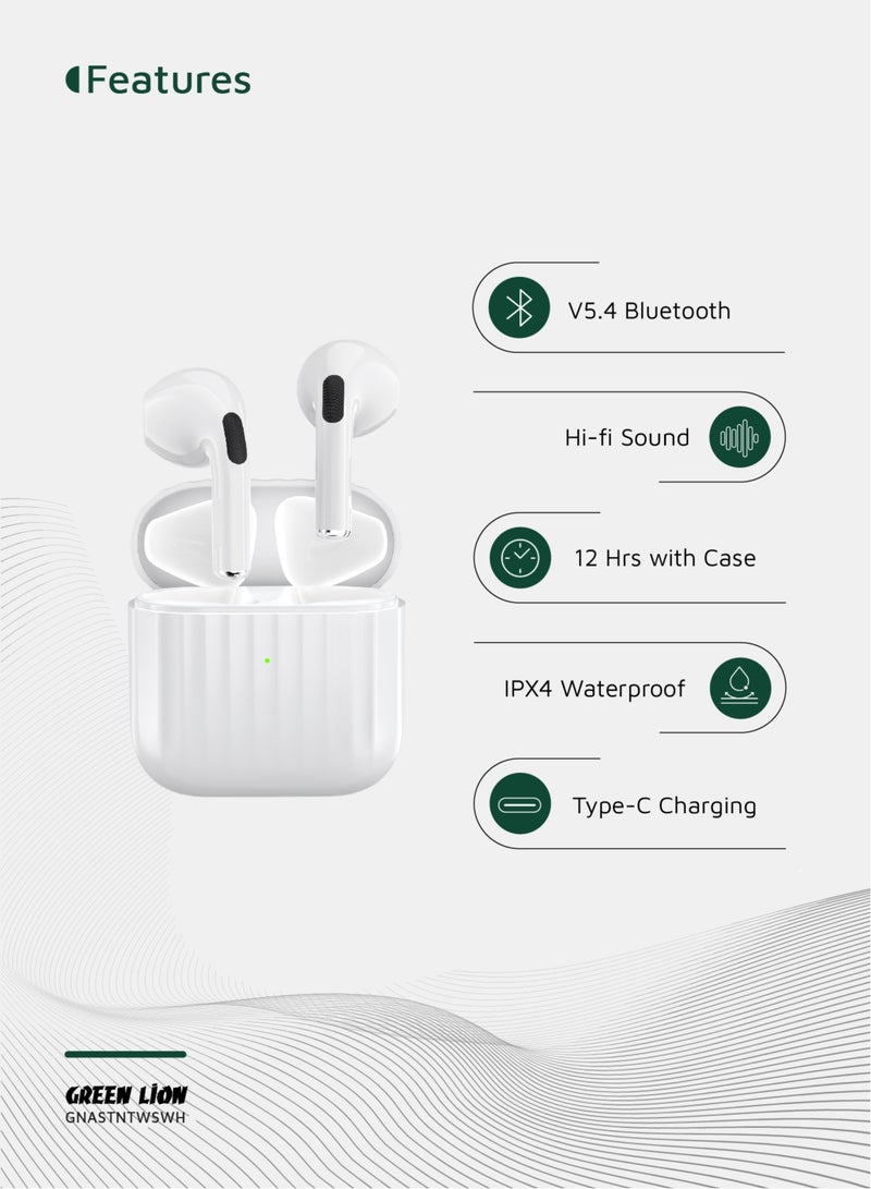 GREEN LION Austin True Wireless Earbuds with 3H Playtime & Voice Assistant / Bluetooth V5.4 / HiFi Sound / Built-in Microphone / IPX4 Waterproof - White - Image 2