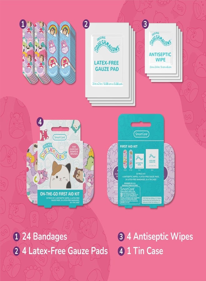 Smart Care Squishmallow First Aid Kit Travel Essentials with Antiseptic Wipes, Cute Bandage Variety Pack for Kids, Latex-Free Gauze Pads and Bandages in Tin Case, 33PC - Image 3