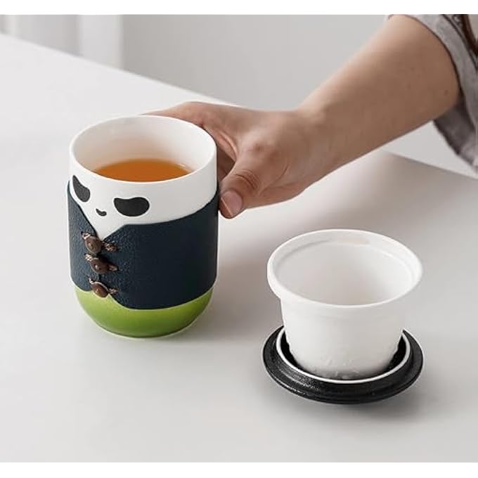 rayihni Travel Tea Set For Kung Fu Panda Tea 13Oz Ceramic Chinese Teapot Chinese Tea Set With 4 Ceramic Teacups Tea Cup With Lid Tea Strainer And Portable Bag  Ideal For Home Office Tea Lovers Green - Image 3