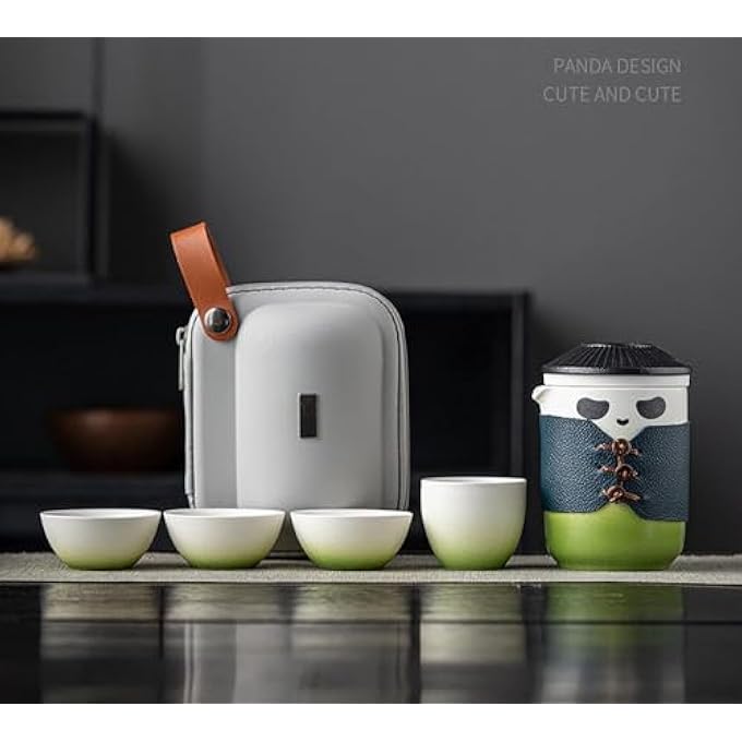 rayihni Travel Tea Set For Kung Fu Panda Tea 13Oz Ceramic Chinese Teapot Chinese Tea Set With 4 Ceramic Teacups Tea Cup With Lid Tea Strainer And Portable Bag  Ideal For Home Office Tea Lovers Green - Image 5