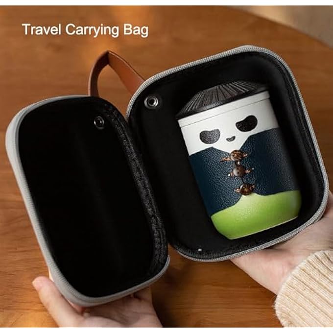 rayihni Travel Tea Set For Kung Fu Panda Tea 13Oz Ceramic Chinese Teapot Chinese Tea Set With 4 Ceramic Teacups Tea Cup With Lid Tea Strainer And Portable Bag  Ideal For Home Office Tea Lovers Green - Image 2