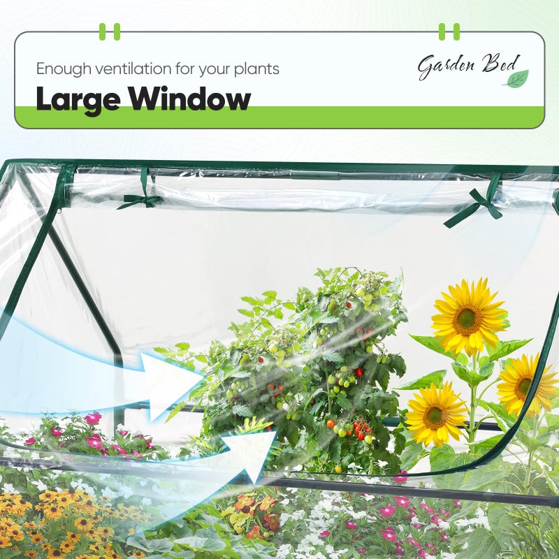 Quictent Raised Garden Bed with Cover Outdoor Galvanized Steel Planter Box Kit with Greenhouse Large Zipper Window Dual Use, 20pcs T-Type Tags & 1 Pair of Gloves Included 4x2.5x1 FT, Clear - Image 4