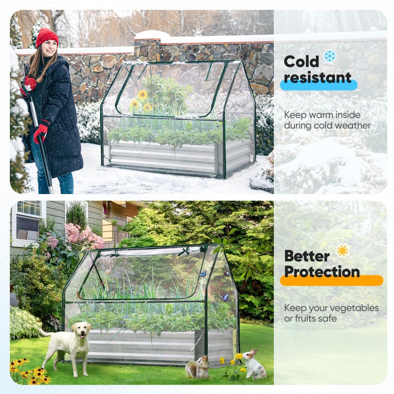 Quictent Raised Garden Bed with Cover Outdoor Galvanized Steel Planter Box Kit with Greenhouse Large Zipper Window Dual Use, 20pcs T-Type Tags & 1 Pair of Gloves Included 4x2.5x1 FT, Clear - Image 5