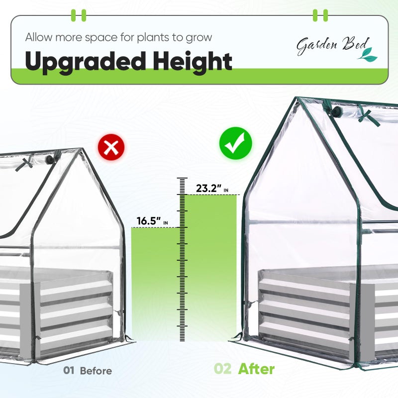 Quictent Raised Garden Bed with Cover Outdoor Galvanized Steel Planter Box Kit with Greenhouse Large Zipper Window Dual Use, 20pcs T-Type Tags & 1 Pair of Gloves Included 4x2.5x1 FT, Clear - Image 2