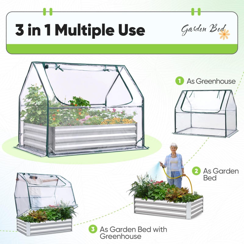 Quictent Raised Garden Bed with Cover Outdoor Galvanized Steel Planter Box Kit with Greenhouse Large Zipper Window Dual Use, 20pcs T-Type Tags & 1 Pair of Gloves Included 4x2.5x1 FT, Clear - Image 3