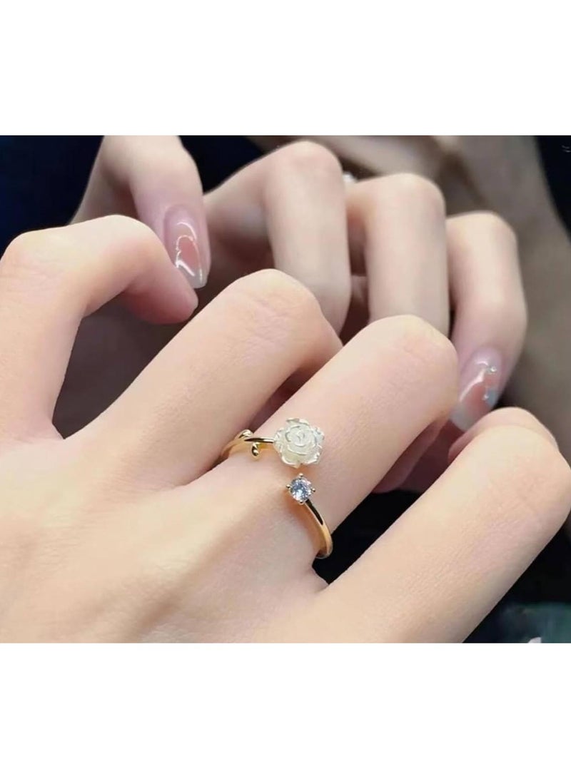 سيمهو خاتم ملفوف أنيق بتصميم وردي أنيق مرصوف بالزركونيا اللامع رمز الجمال، هدية مثالية للإناث، خاتم قابل للتعديل - Image 1
