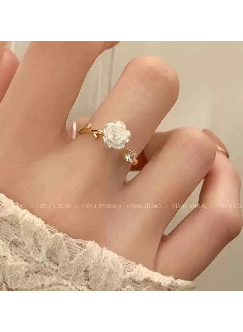 سيمهو خاتم ملفوف أنيق بتصميم وردي أنيق مرصوف بالزركونيا اللامع رمز الجمال، هدية مثالية للإناث، خاتم قابل للتعديل - Image 2