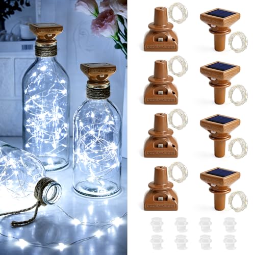 VOOKRY 8 Pack Solar Powered Wine Bottle Lights, 20 LED Waterproof Outdoor Solar Fairy String Cork Lights for Wedding,Christmas,Birthday,Halloween,Garden,Patio,Tabletop,Indoor Decor (Cool White) - Image 1