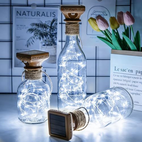 VOOKRY 8 Pack Solar Powered Wine Bottle Lights, 20 LED Waterproof Outdoor Solar Fairy String Cork Lights for Wedding,Christmas,Birthday,Halloween,Garden,Patio,Tabletop,Indoor Decor (Cool White) - Image 2