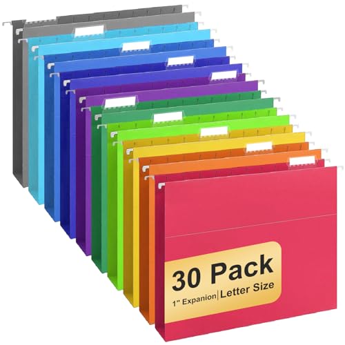 YOPCDJ Hanging File Folders, 30 Pack Letter Size Hanging File folders with Tabs, Stay Organized for Your Home and Office Bulk File, Documents and Paper, 10 Colors - Image 1