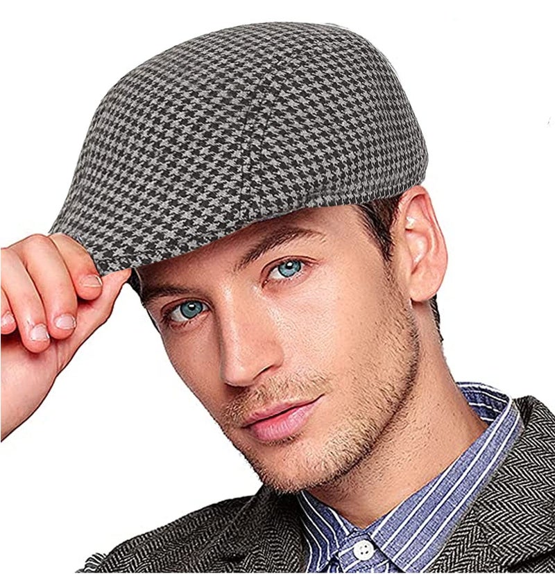 RR DESIGN Ivry/Golf/Flat Tweed Hats for Men-Pack of 1-Free Size- (Black &White Houndstoch Pattern) - Image 1