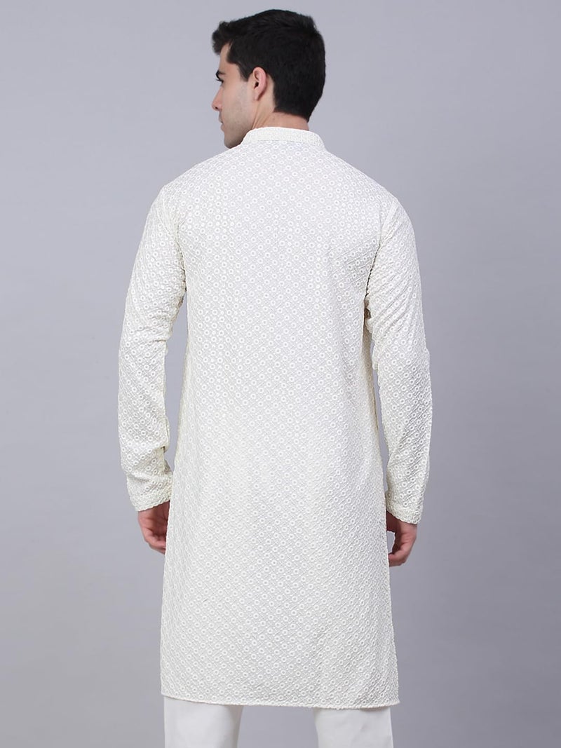 Jompers Men's Chikankari Embroidered and Sequence Kurtas (White, L) - Image 2