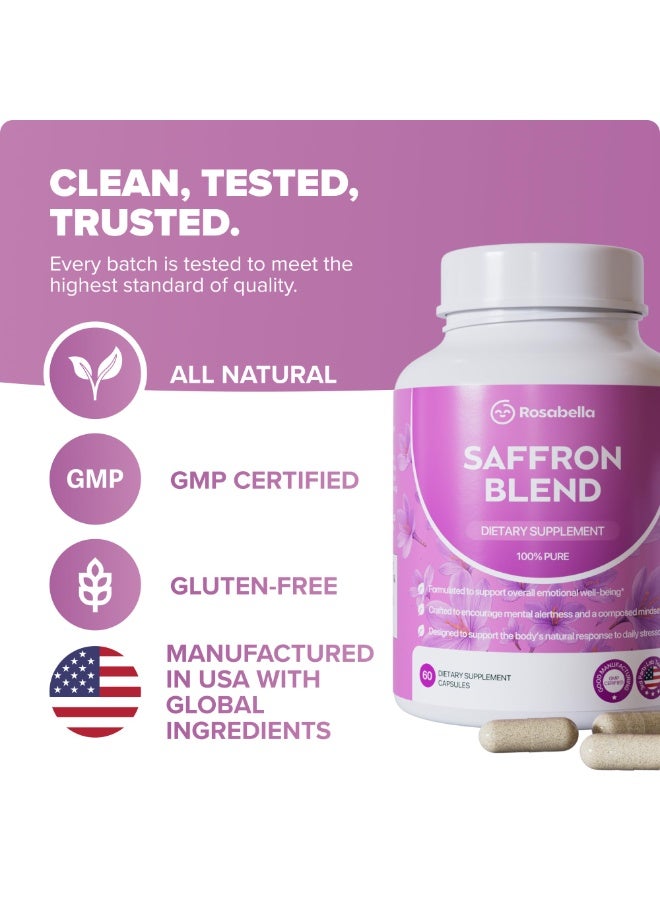 Rosabella Saffron Blend Supplement – Saffron, Vitamin B6, Magnesium & Herbal Extracts – 60 Capsules (30-Day Supply) | Mood Support, Stress Relief, Focus & Mental Clarity | Non-GMO, Gluten-Free - Image 5