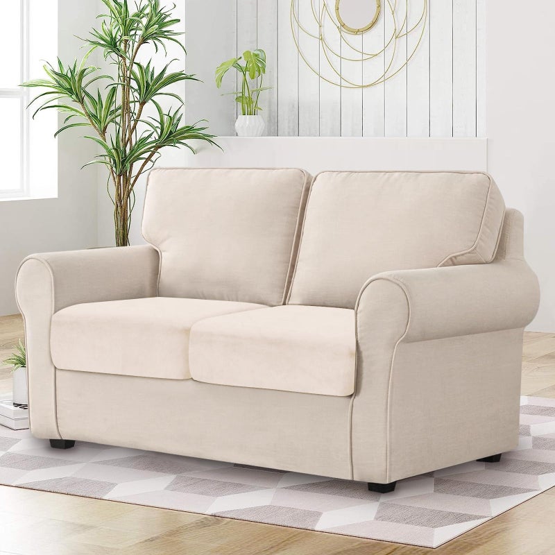 BT.WA Couch Cushion Cover Velvet 2 Pieces Seat Cushion Cover Stretch LoveSeat Couch Covers Separate Sectional Sofa Slipcovers Furniture Protector (2-Seater or Backrest  Beige) - Image 2