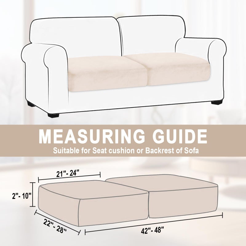 BT.WA Couch Cushion Cover Velvet 2 Pieces Seat Cushion Cover Stretch LoveSeat Couch Covers Separate Sectional Sofa Slipcovers Furniture Protector (2-Seater or Backrest  Beige) - Image 3