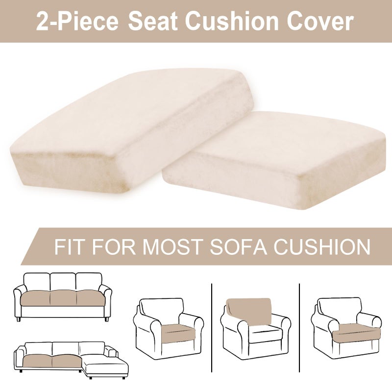 BT.WA Couch Cushion Cover Velvet 2 Pieces Seat Cushion Cover Stretch LoveSeat Couch Covers Separate Sectional Sofa Slipcovers Furniture Protector (2-Seater or Backrest  Beige) - Image 5