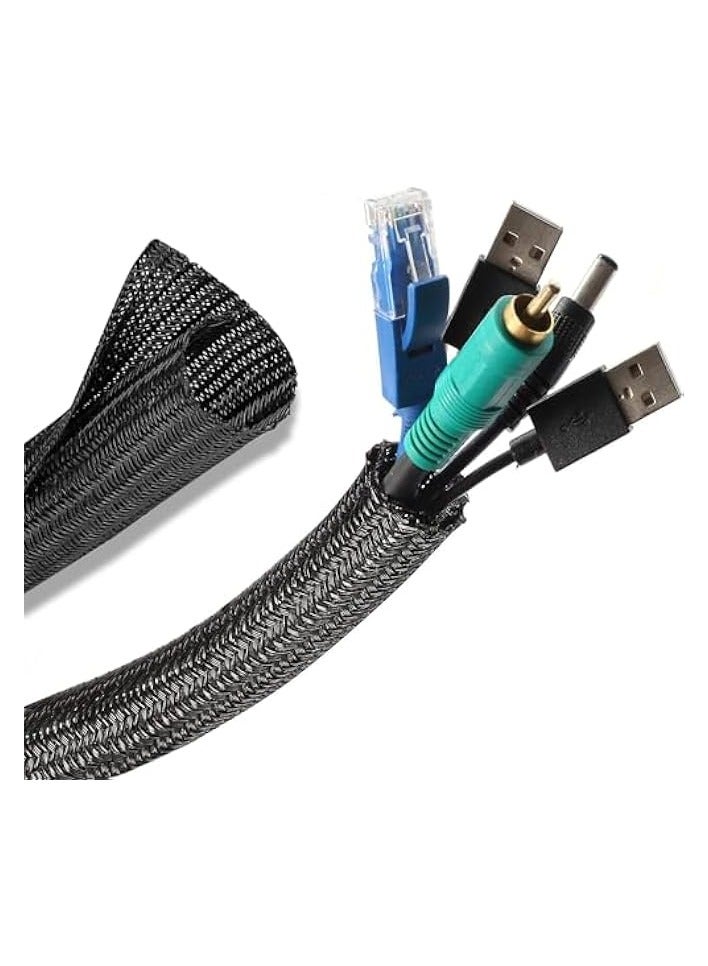 erorex Cable Sleeve 2m*16mm.Strong resilience helo it perfectly wrapfor TV, Computer Cables, Video, Pet Cable Protectors.Self Winding Braided Sleeving-Black Cable Cover-Wire Management Solutions - Image 2
