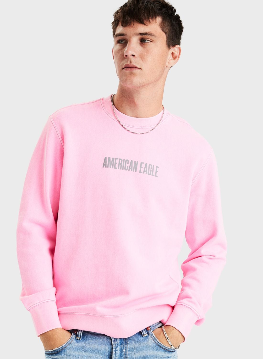 Buy American Eagle Pink Graphic Sweatshirt for Men in Bahrain