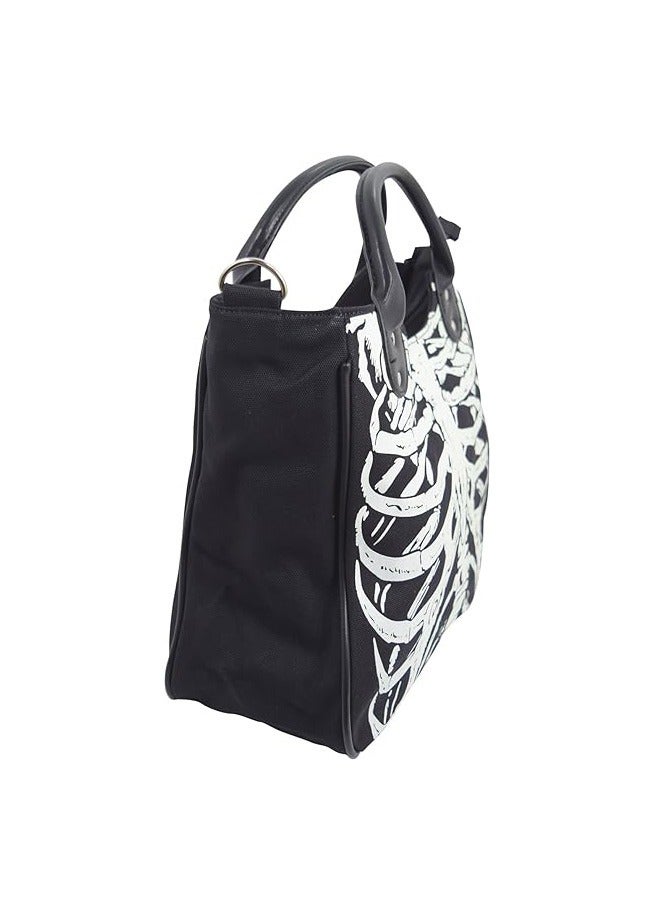 Goth Ribcage Skeleton Glow in the Dark Shoulder Bag, White and Black - Image 2