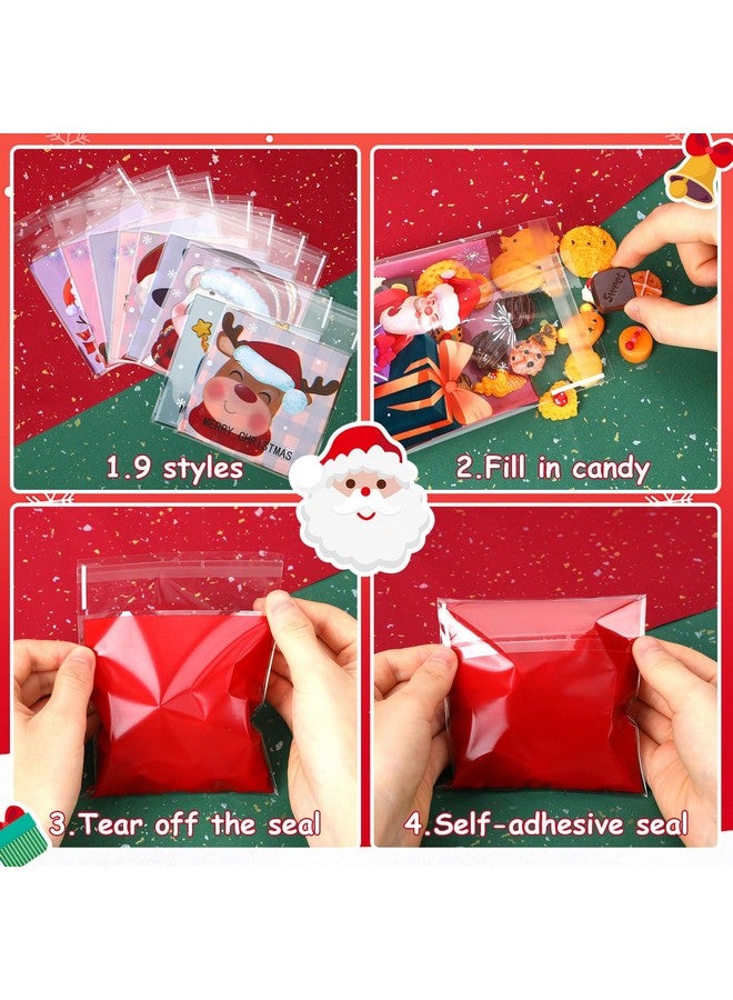 FEBSNOW 450 Pcs Christmas Self-Adhesive Candy Cellophane Bags Xmas Treat Cookie Bags For Christmas Holiday Party Favor Gift Decoration Supplies (9 Patterns)  - Image 4