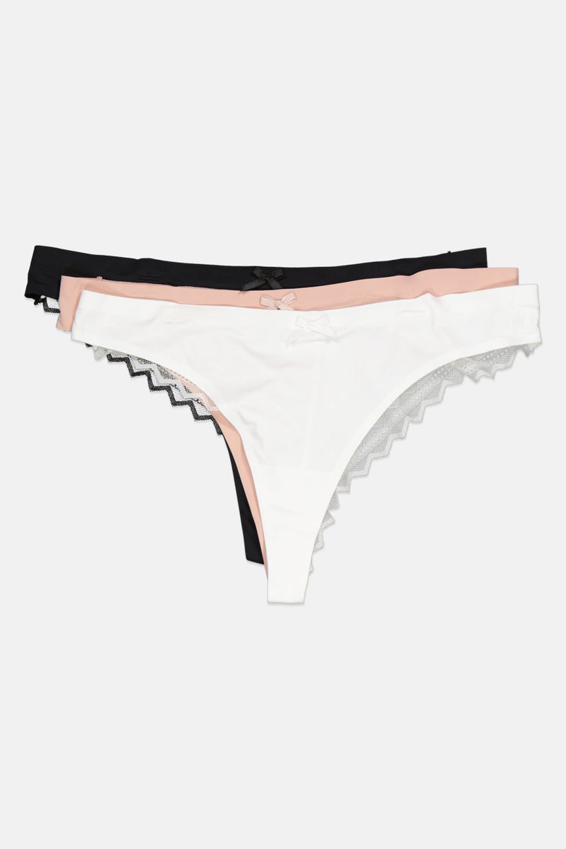 bebe Women 3 Pieces Pack Mesh Underwear Panty, White/Black - Image 3