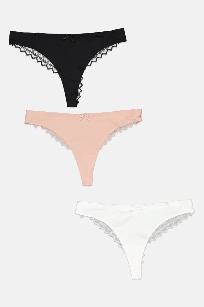 bebe Women 3 Pieces Pack Mesh Underwear Panty, White/Black - Image 2