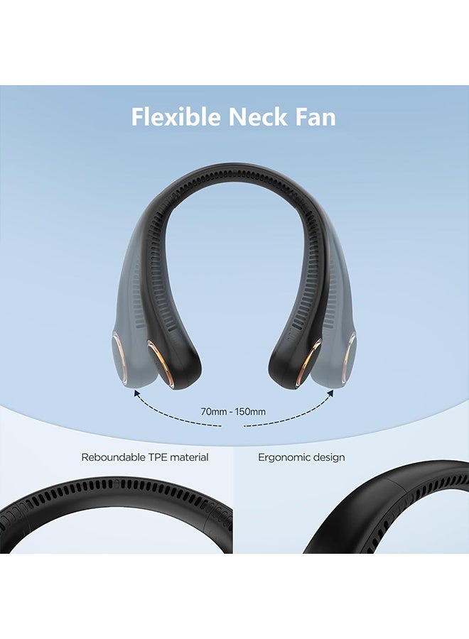 يالونج مروحة رقبة محمولة قابلة لإعادة الشحن، تصميم بدون شفرات، محيط 360 درجة، رياح قوية، مروحة شخصية قابلة لإعادة الشحن بمنفذ USB بدون استخدام اليدين، مزودة بشاشة LED رقمية للطاقة، مناسبة للاستخدام المنزلي والمكتب والسفر في الأماكن المغلقة والمفتوحة (أسود) - Image 5